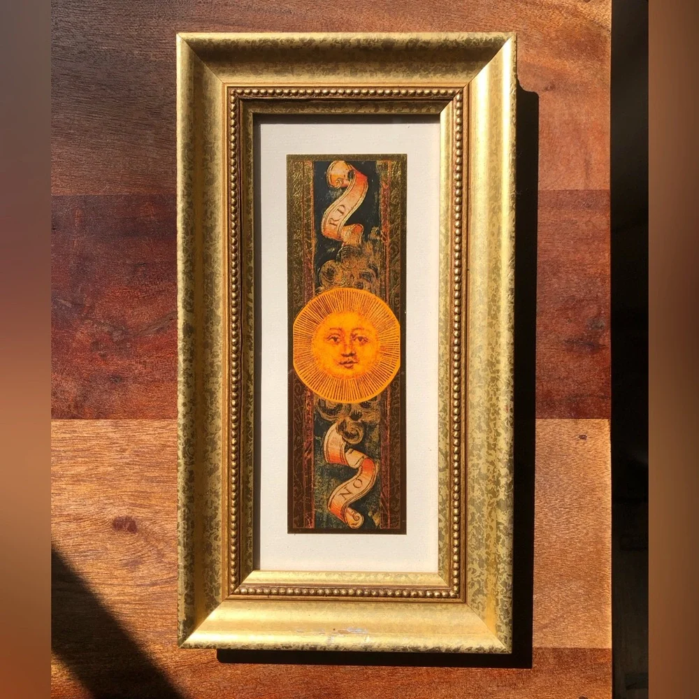 90s Celestial Art Vintage Pier 2 sun themed gold framed art (2)